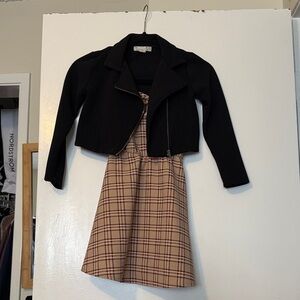 Knitworks Black Jacket with Tan Plaid Dress